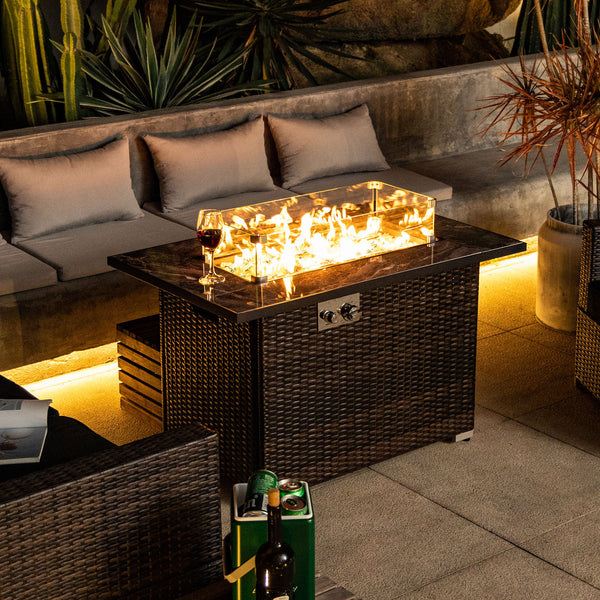 44 inch wicker propane fire pit table with tile top