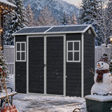 8x4 black resin storage shed with double doors
