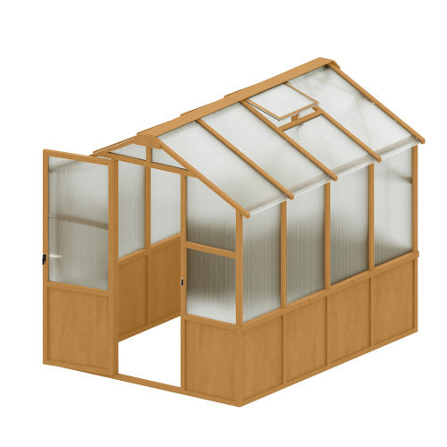 6x8 wooden greenhouse with polycarbonate panels