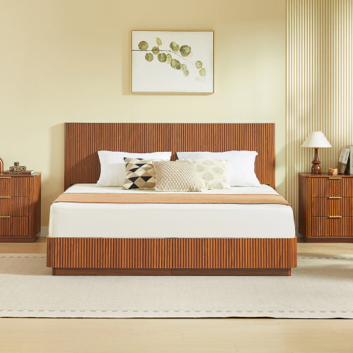 King size LED bed frame with wave headboard