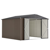 Metal shed in backyard