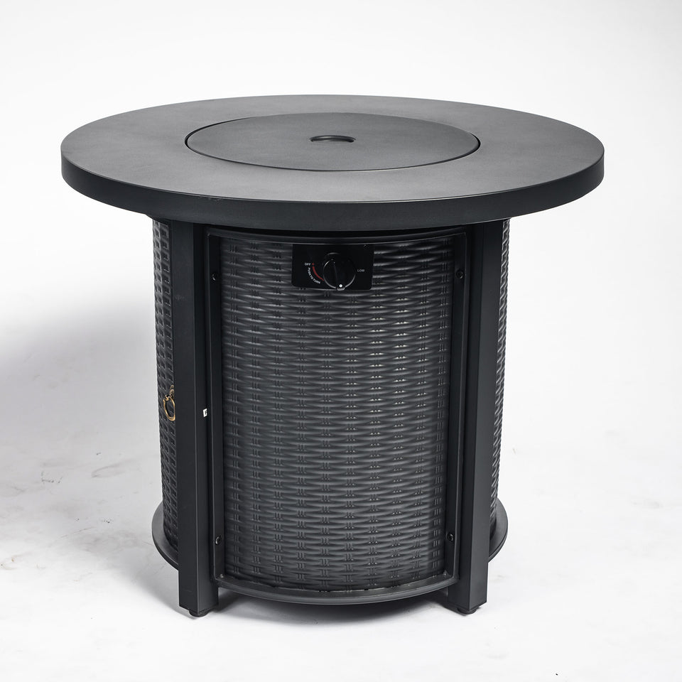 Round fire table on patio