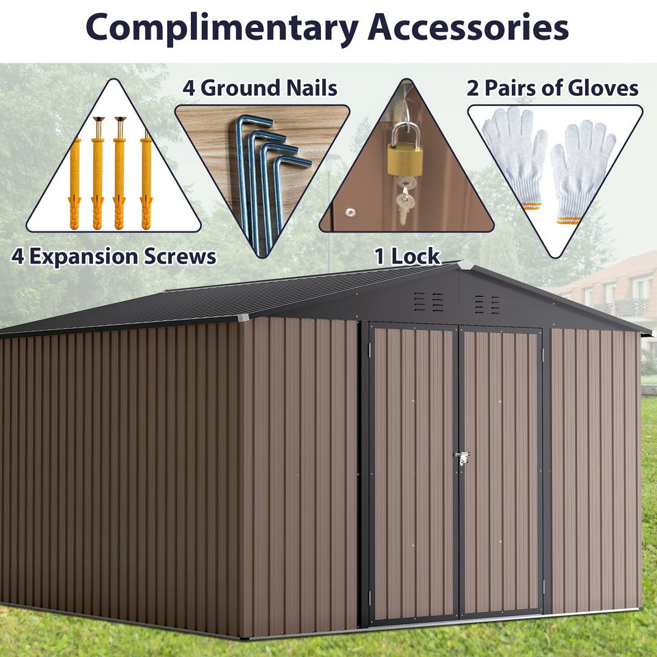 10x10 metal storage shed with lockable doors