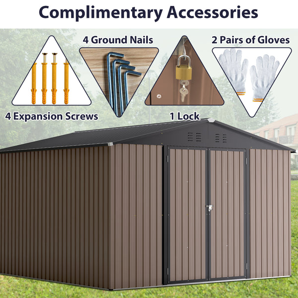 10x10 metal storage shed with lockable doors
