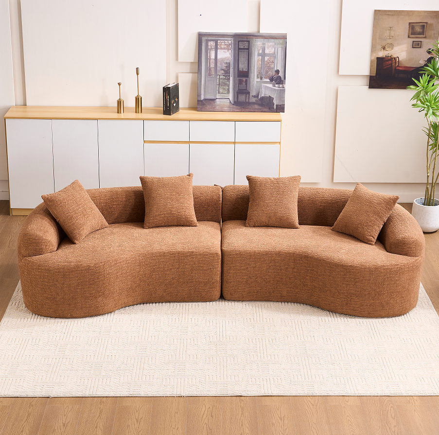 Curved chenille sofa