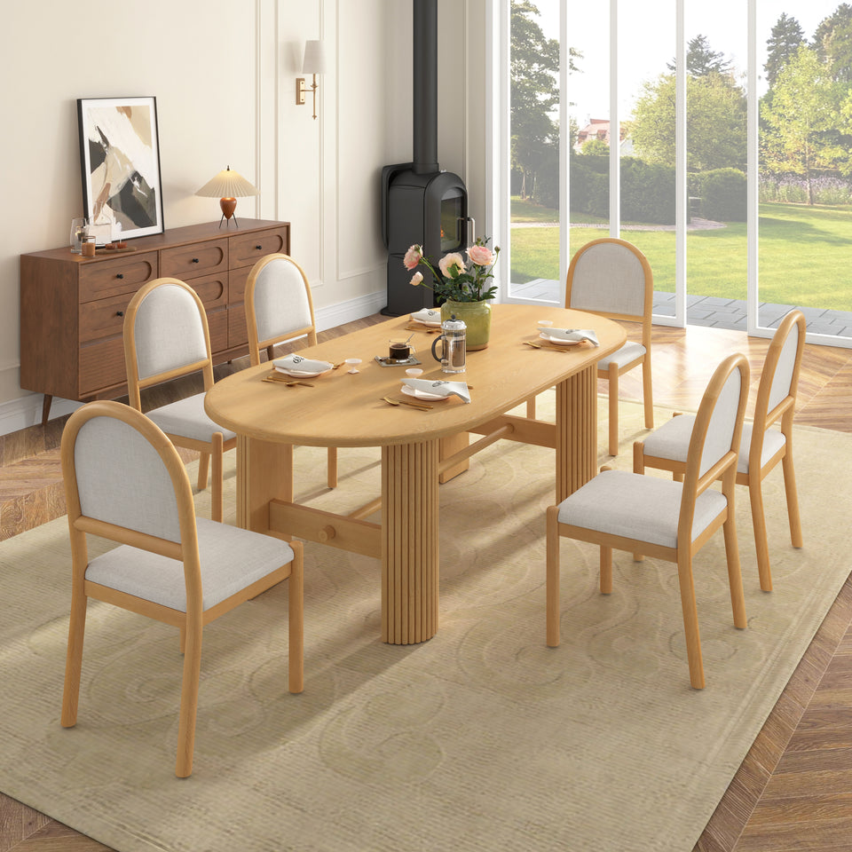7-piece wood dining set with oval table and 6 chairs