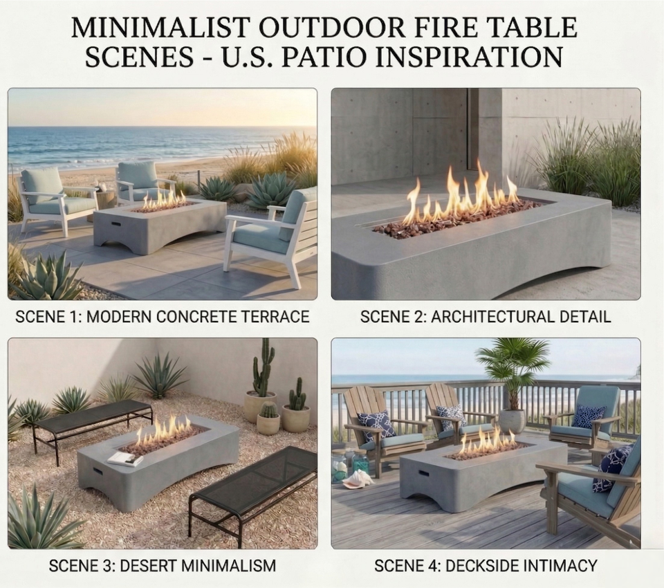 Rectangle fire pit table on patio