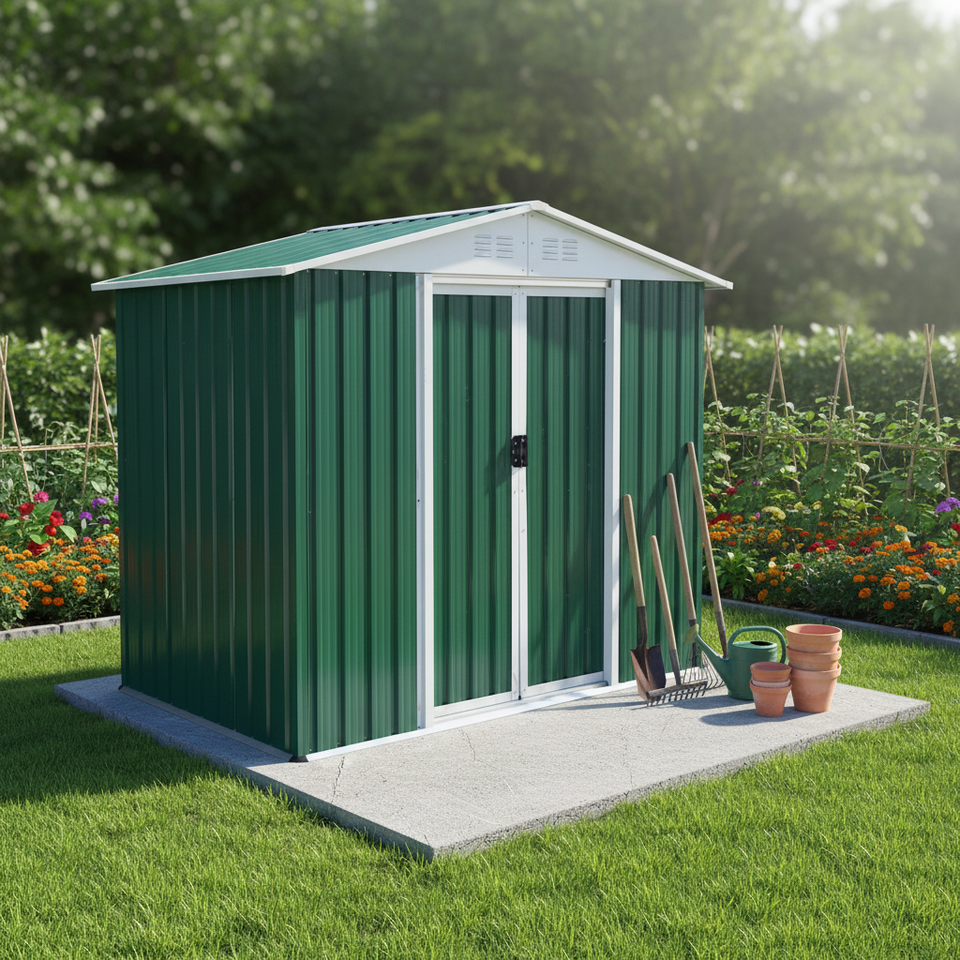 6x4 small metal tool shed with sliding door