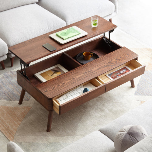 Coffee table with top lifted