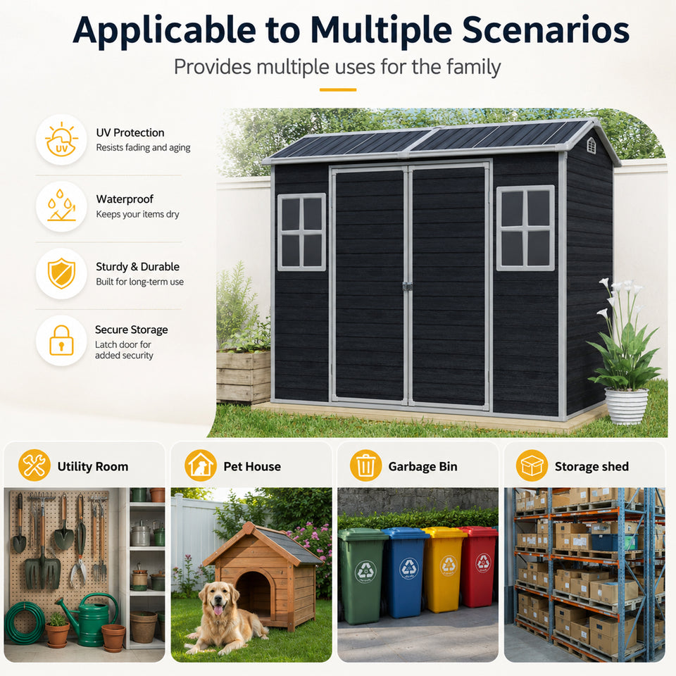 Plastic shed in garden