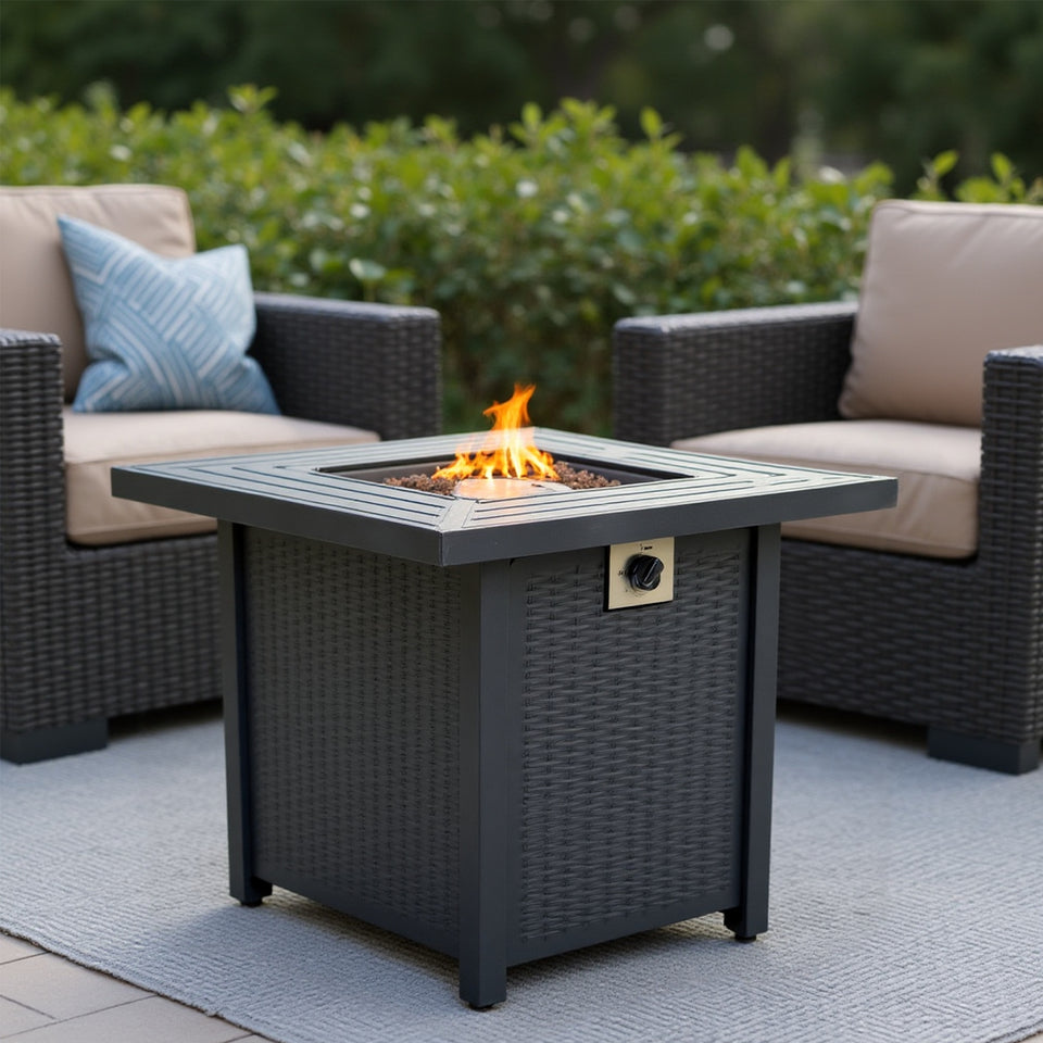 Propane fire pit table on patio