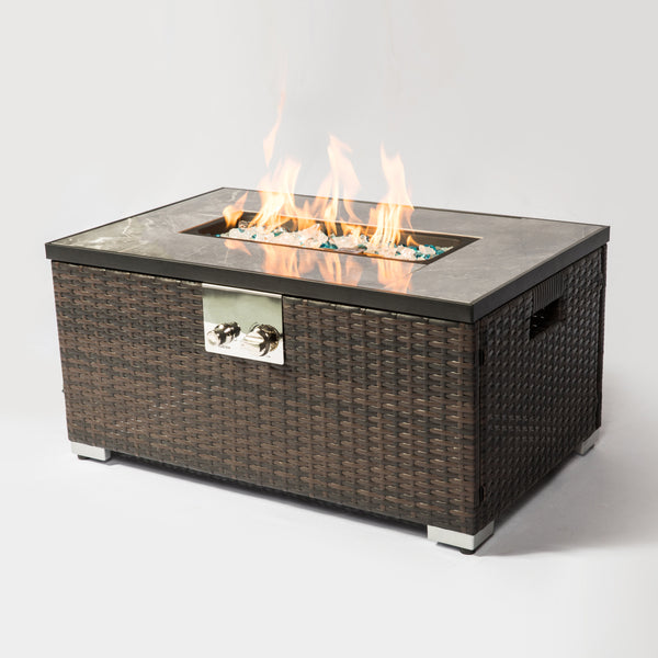 32 inch rattan propane fire pit table with tile top