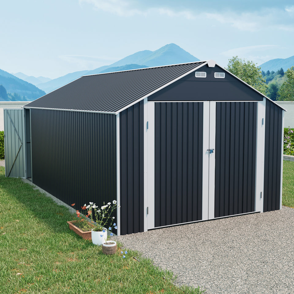 12x20 metal storage shed with two doors