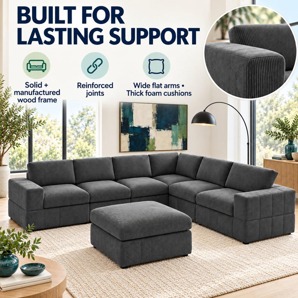 Dark gray corduroy modular sectional