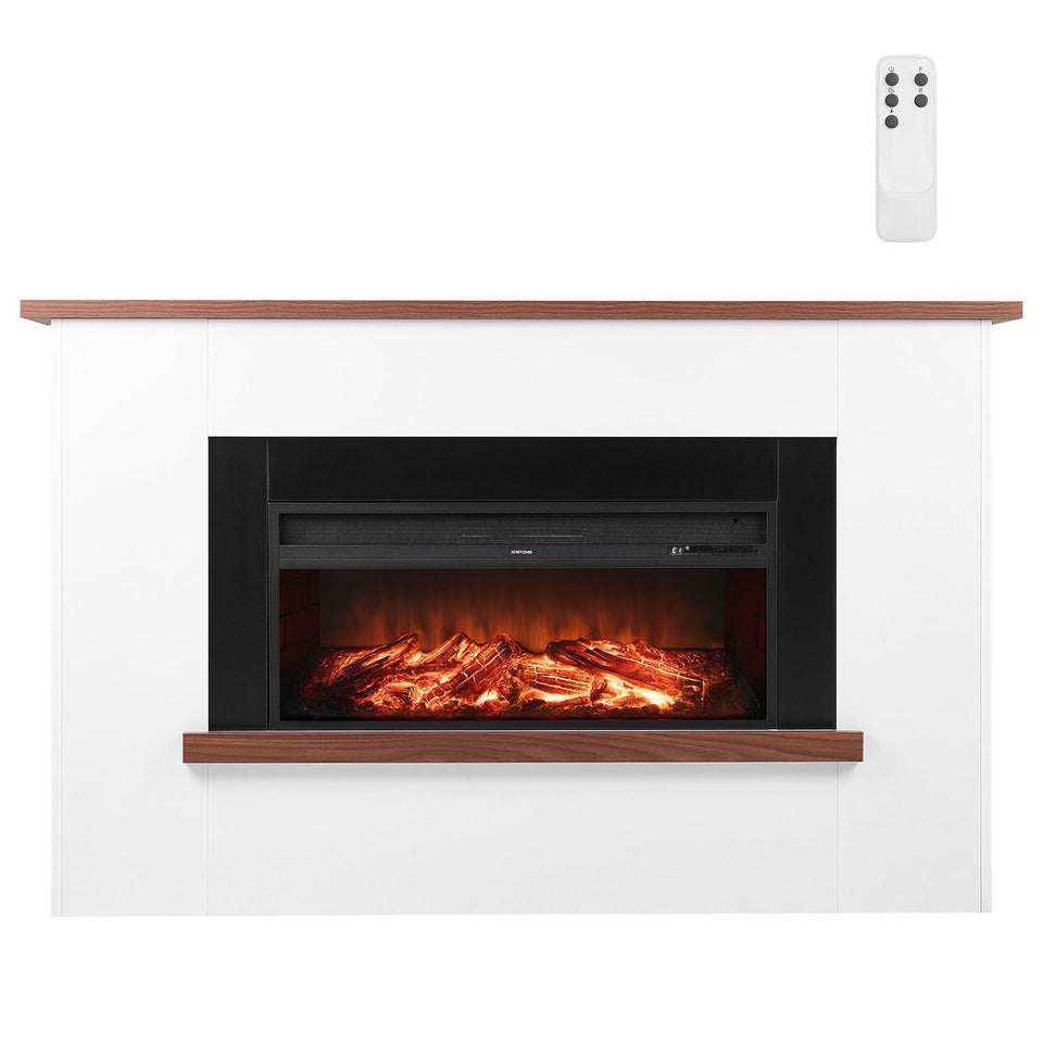 Freestanding electric fireplace in living room