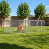 Large outdoor dog kennel run in a suburban side yard