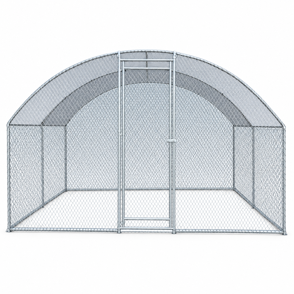 Walk-in chicken coop 13 x 10 ft galvanized steel on white background