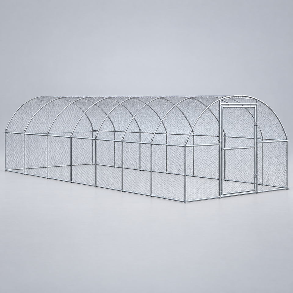Chicken run side view showing full length
