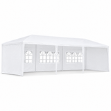 10 x 30 ft white party canopy tent with sidewalls on white background