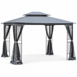 13 x 10 ft patio gazebo with double roof and netting on white background