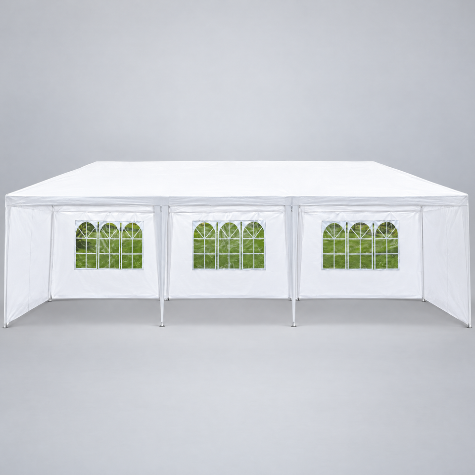 10 x 30 ft party tent side view with window sidewalls