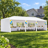 Party canopy tent set up for a backyard birthday party