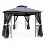 10 x 10 ft gray patio gazebo with netting on white background