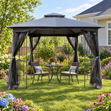 10 x 10 ft gazebo with bistro set in a backyard garden