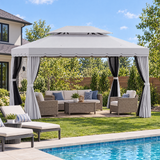Aluminum gazebo beside a backyard swimming pool