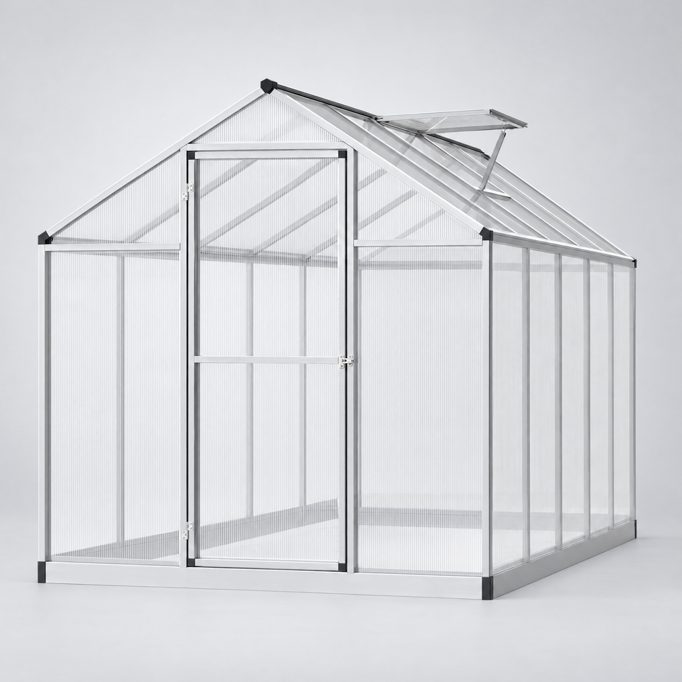 Greenhouse front view showing the door