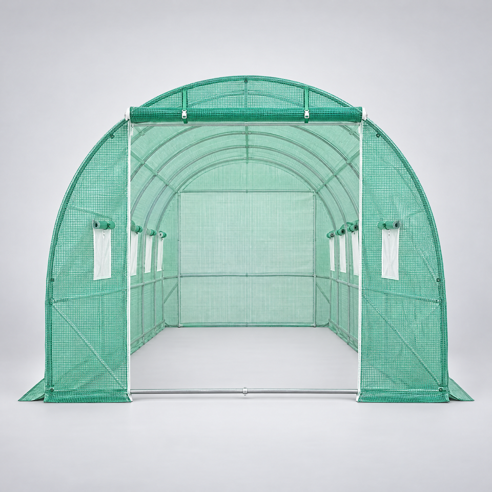 Tunnel greenhouse end view with door