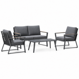 4-piece dark gray aluminum patio conversation set on white background