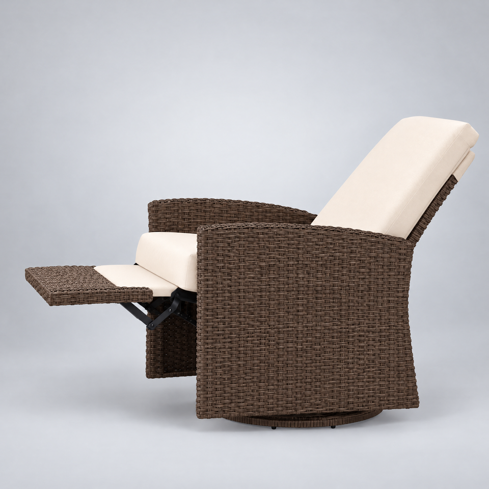 Recliner side view reclined with footrest lifted