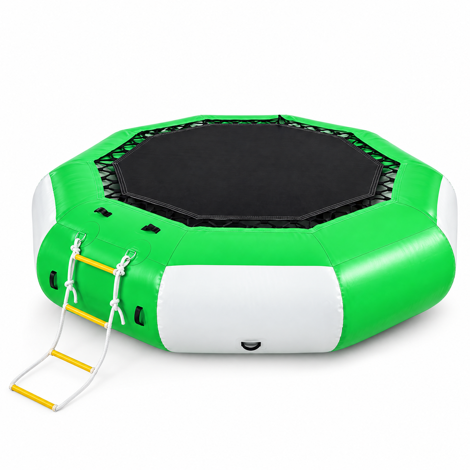 10 ft inflatable water trampoline with ladder on white background