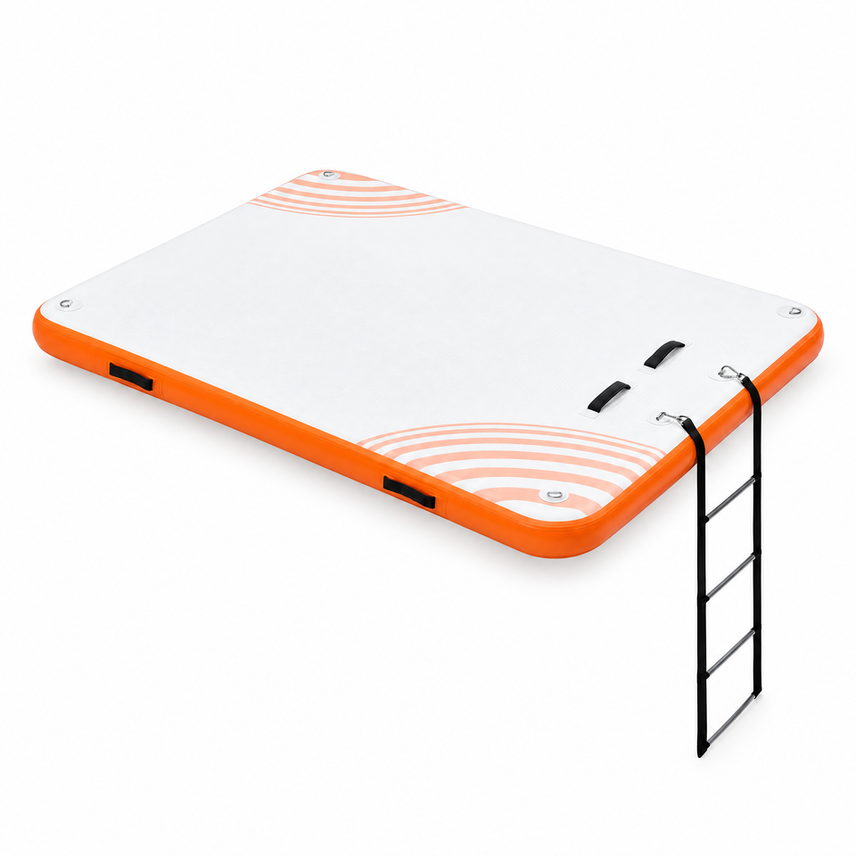 8 x 6 ft inflatable floating dock platform with ladder on white background