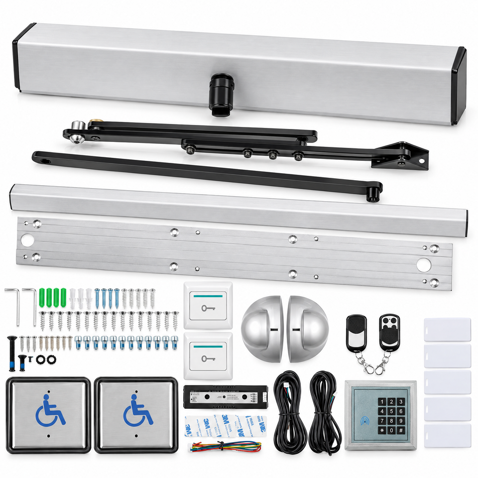 Heavy-duty ADA automatic swing door opener kit on white background