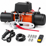 13,500 lb 12V electric winch with synthetic rope and remote on white background