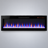 Electric fireplace front view with multicolor flame setting