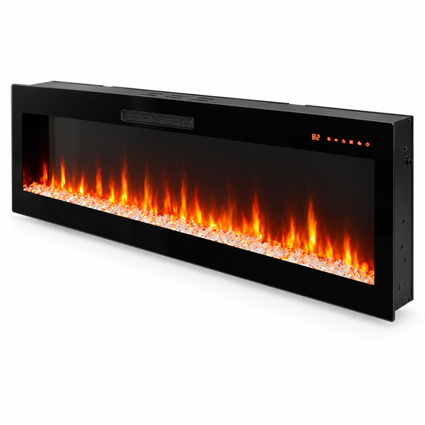 60-inch smart wall-mounted electric fireplace on white background