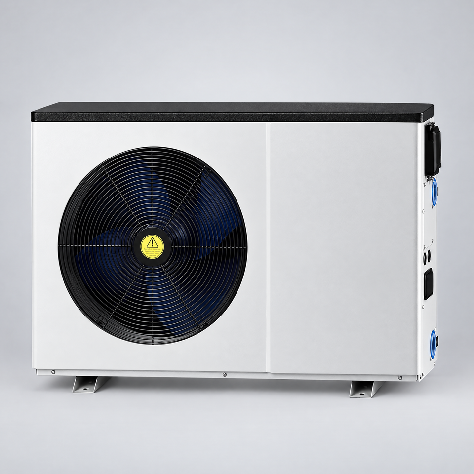 Pool heat pump front view of fan grille