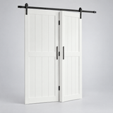 Barn door partially folded showing bi-fold mechanism