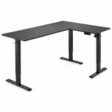 Black L-shaped electric standing desk on white background