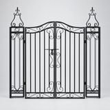Garden gate straight-on front view showing scrollwork