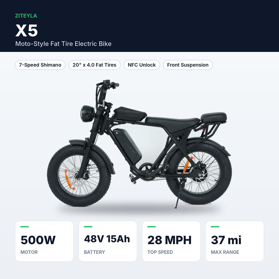 X5 Fat Tire Electric Bike – 20"×4.0, 7-Speed Shimano, 28 MPH